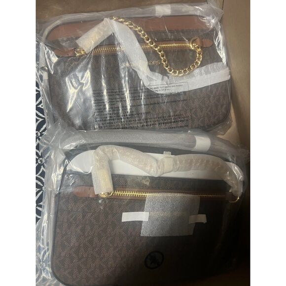 NWT MICHAEL KORS Jet Set Item LG EW ZP Chain Logo Crossbody Bag Brown - Picture 6 of 10